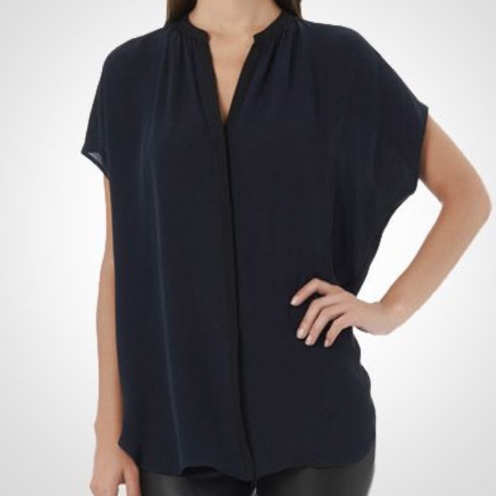 Vince Silk Blouse Contrast in Coastal Black XS NWT